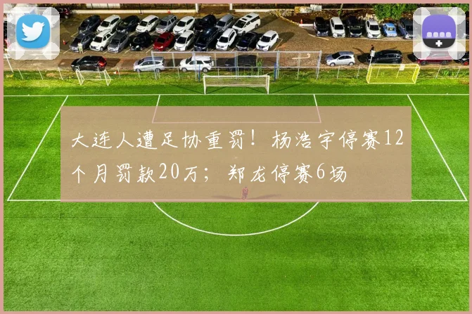 大连人遭足协重罚！杨浩宇停赛12个月罚款20万；郑龙停赛6场